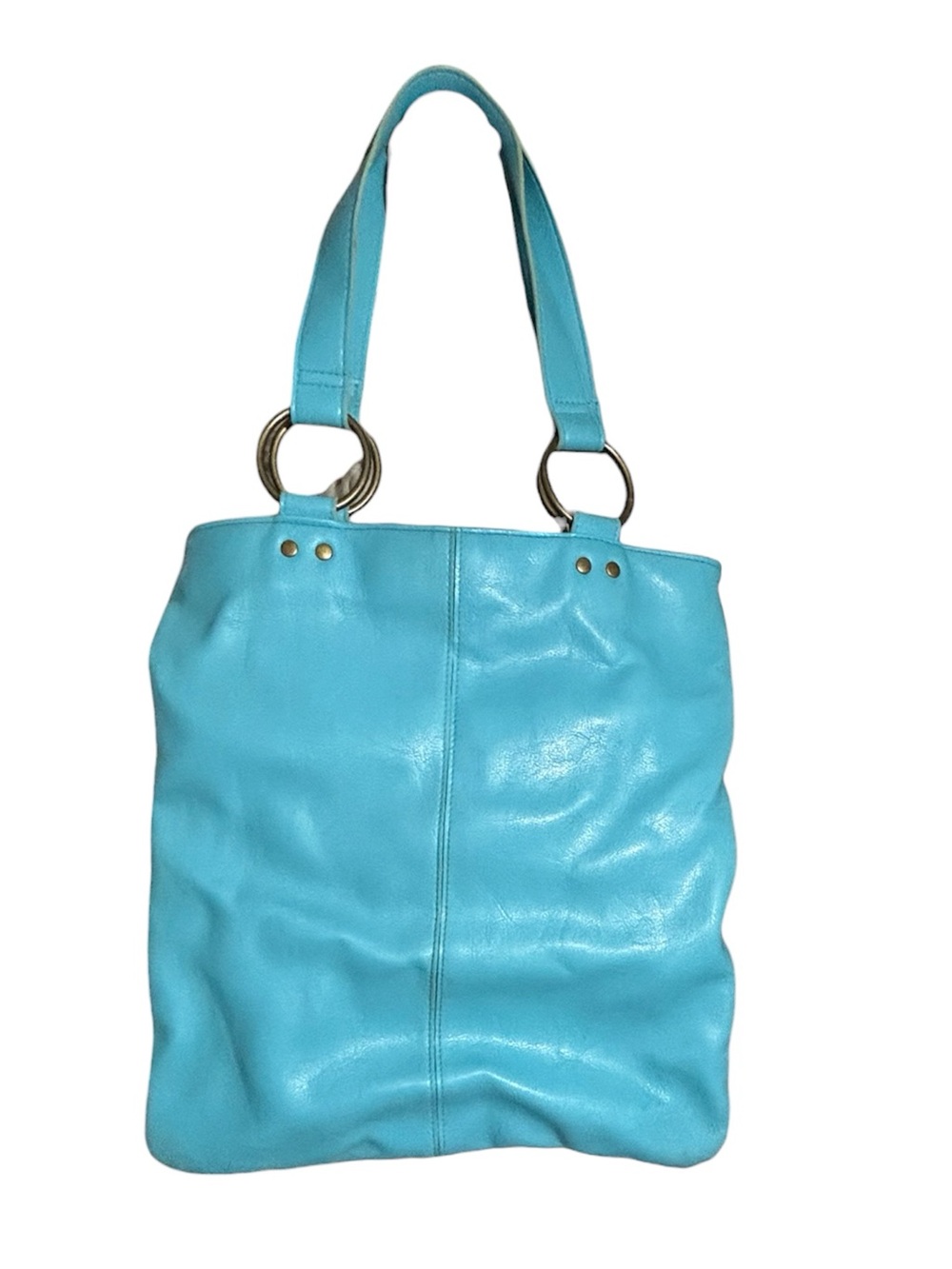 Urban Outfitters UO Teal Faux Leather Tote Brass Hardware Inner Zip Pocket
